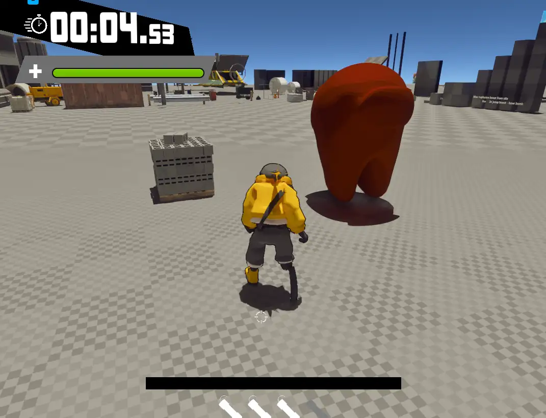 A grenade exploding a pallete of bricks and a mysterious figure